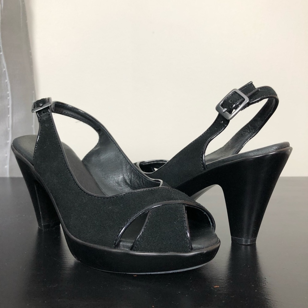 Comfort Slingback Peep Toe Suede Pump Heel EU 37